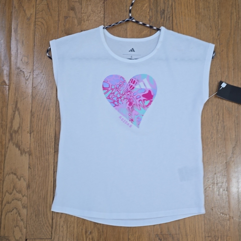 ADIDAS BRAND SIGNATURE GIRL'S WHITE SUMMERTIME COTTON CROP TEE-SHIRT SIZE 6
